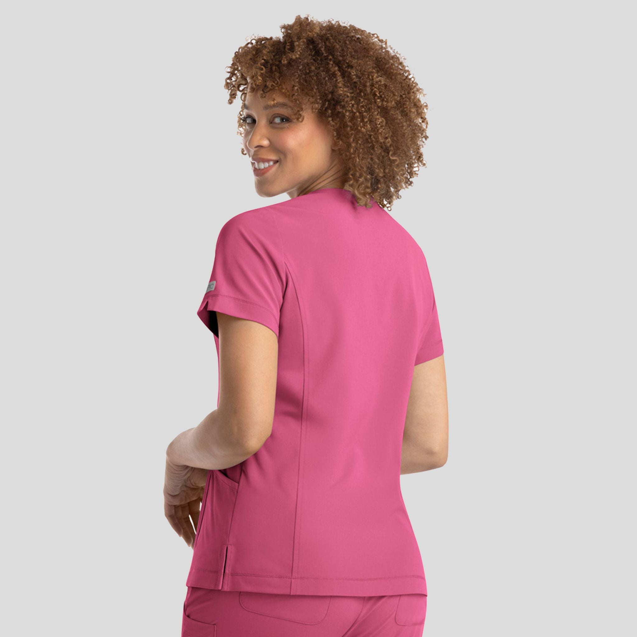 Notched Crew Neck Top | Shocking Pink