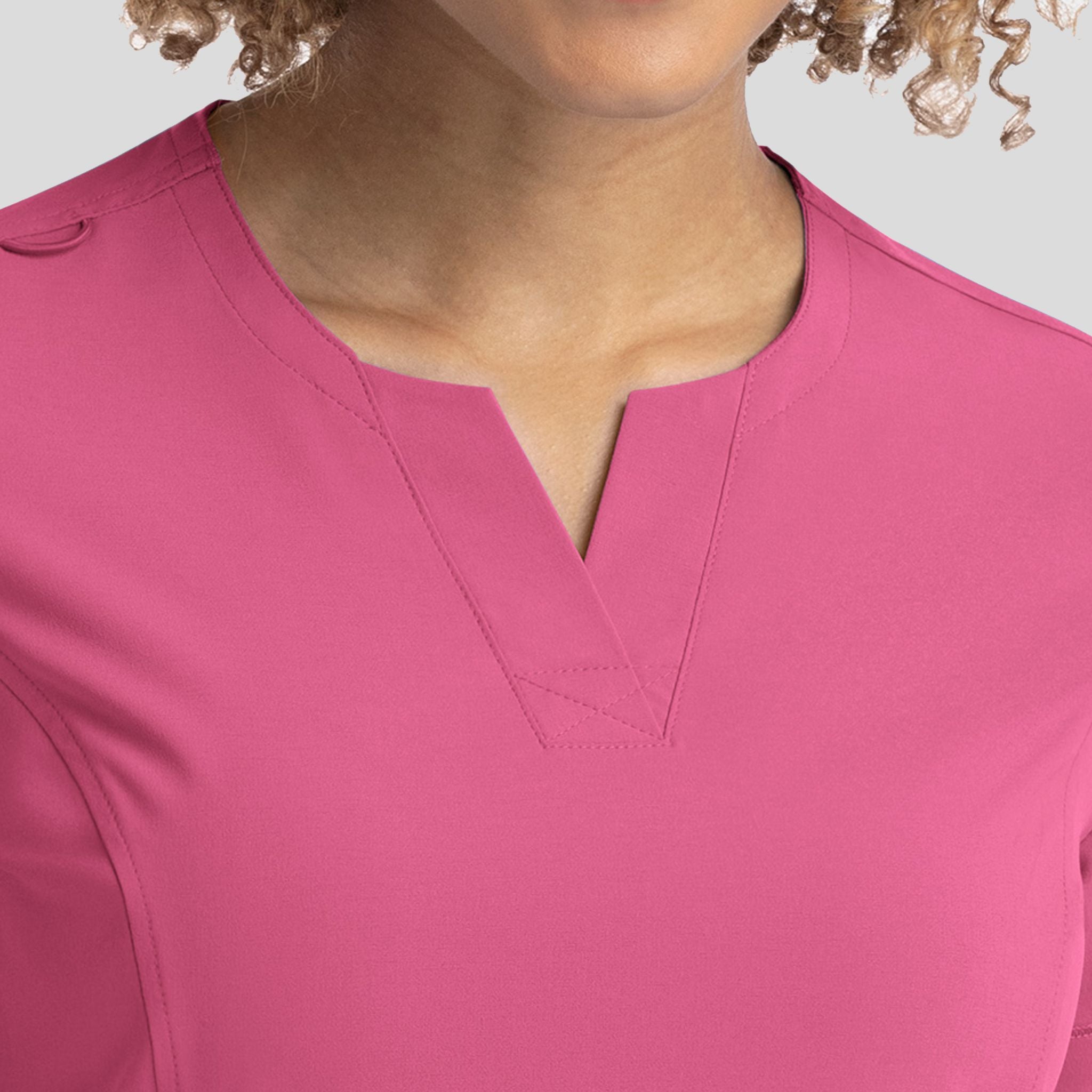 Notched Crew Neck Top | Shocking Pink